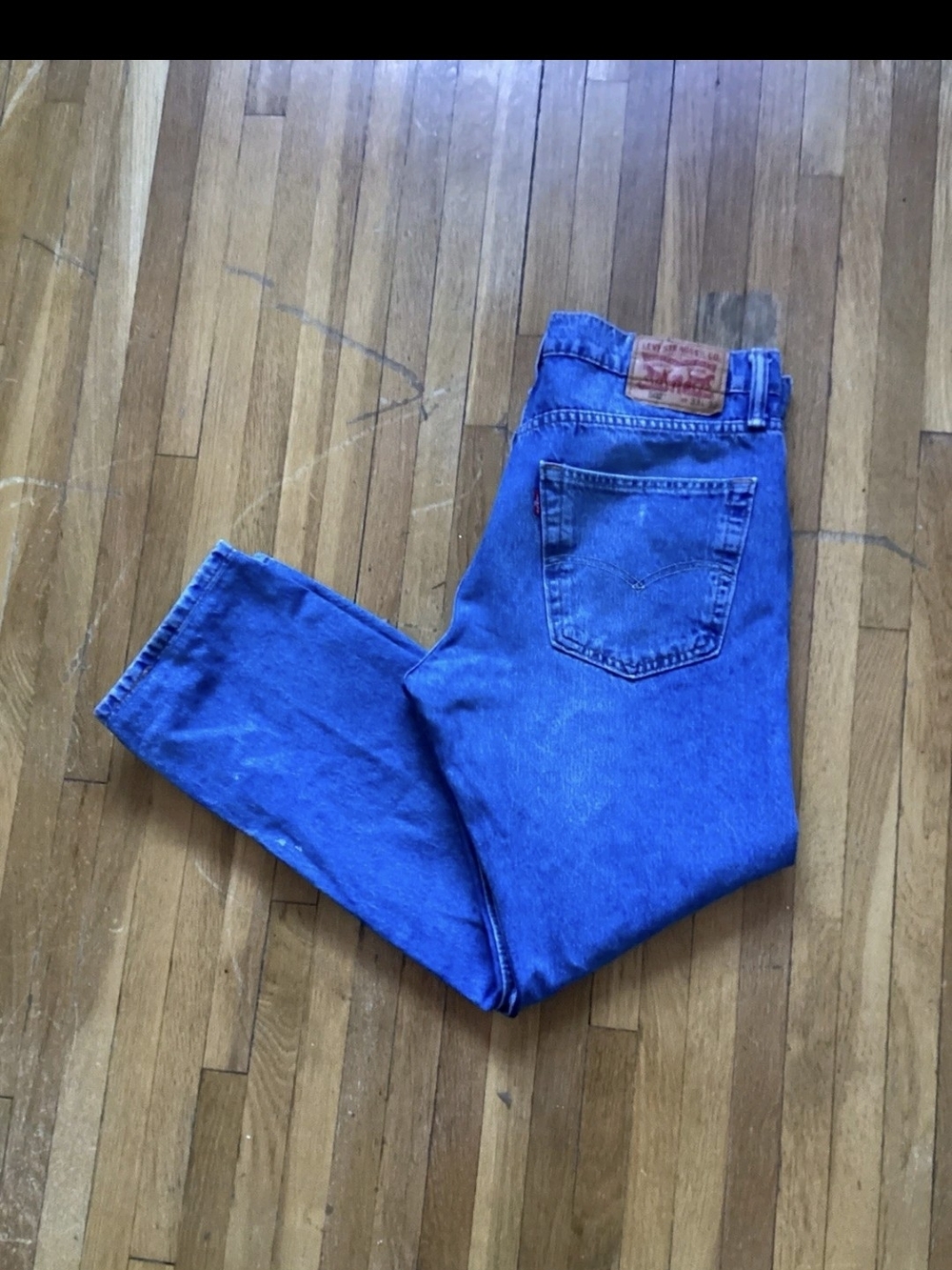 Levis 502 Slim Taper Men's 33-28 Light Blue Distressed Denim Jeans,Cotton Blend